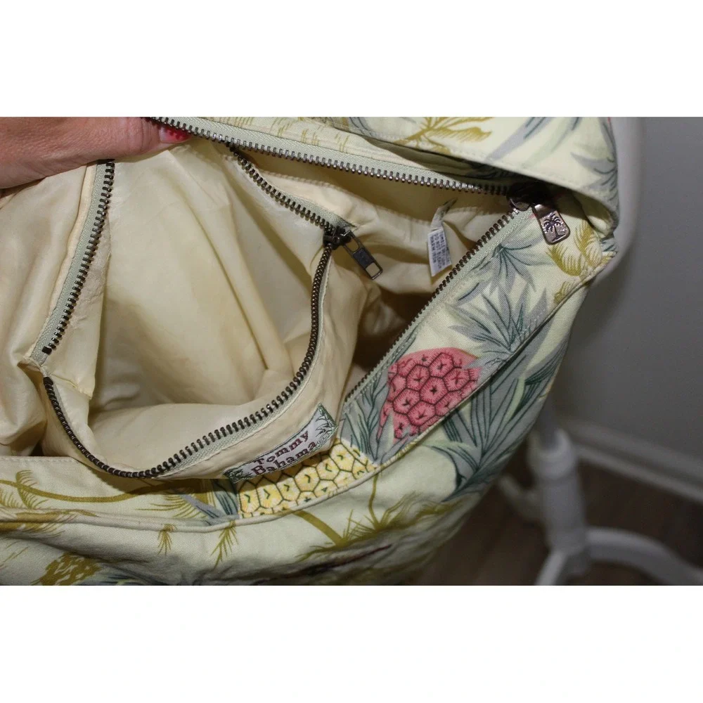 VTG‎ Tommy Bahama Tropical Pineapple Cotton Canvas Hobo Shoulder Bag Green